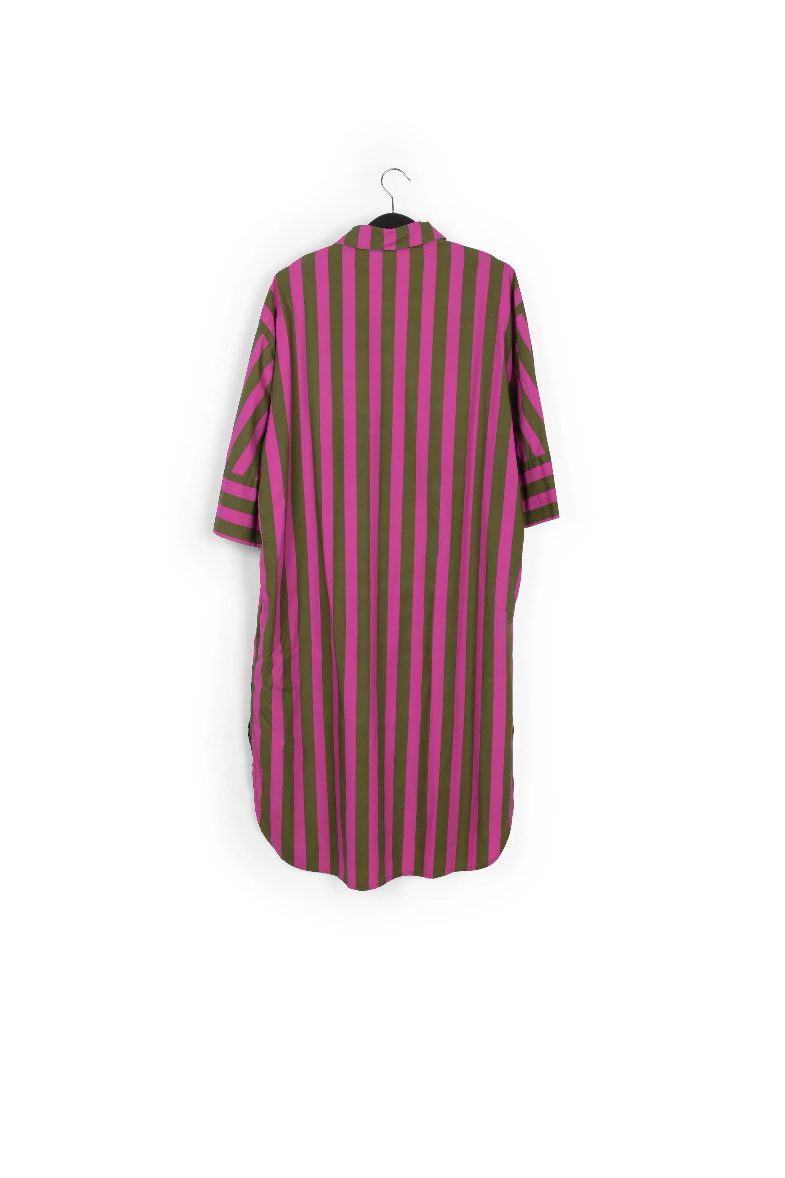 Green and purple striped cotton shirt dress