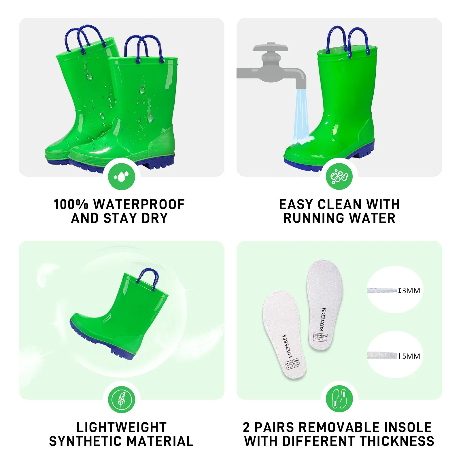 Green and purple Toddler Kids Contrast Rain Boots