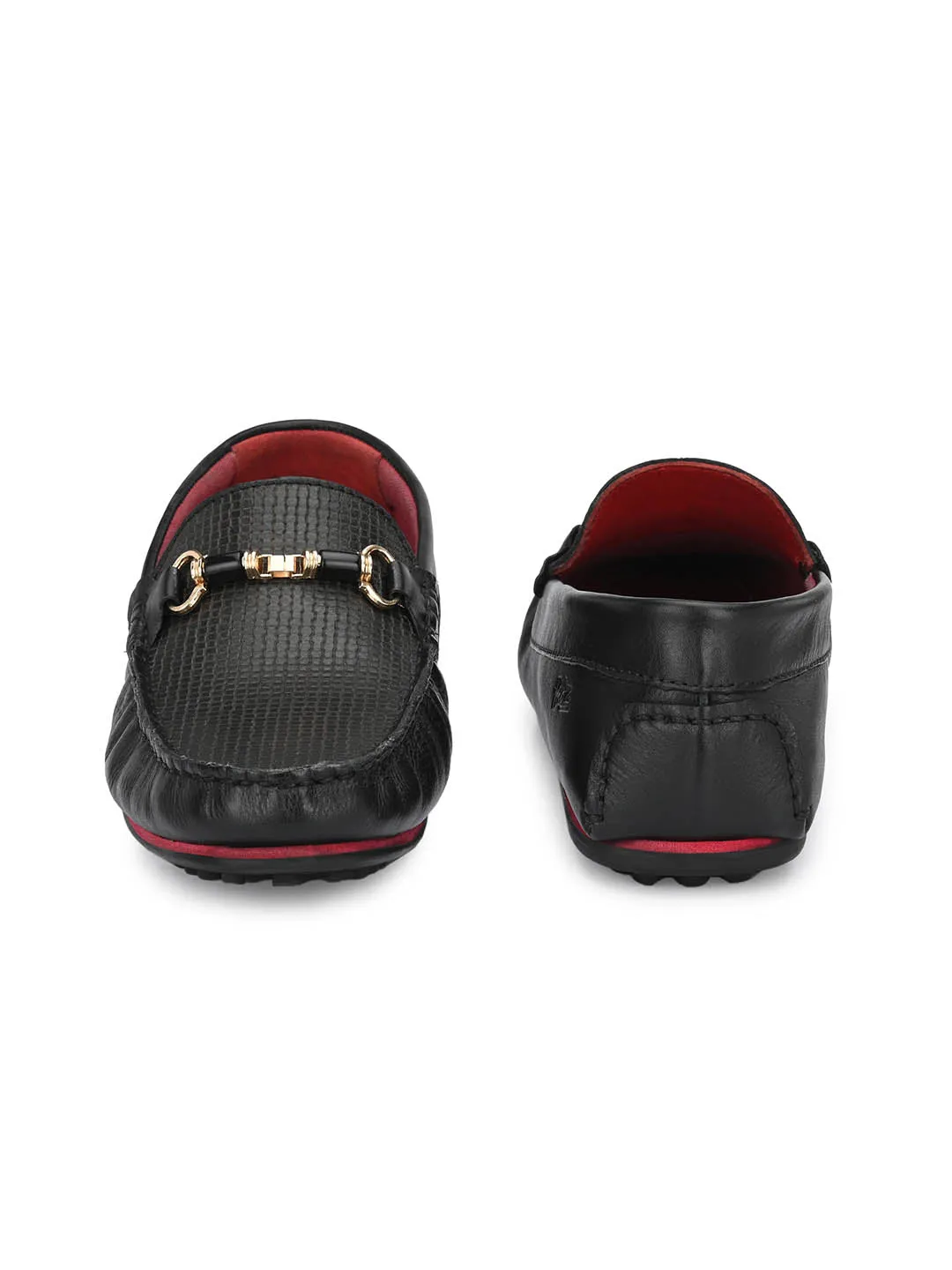 Hitz Men's Black Leather Slip-On Loafers Shoes