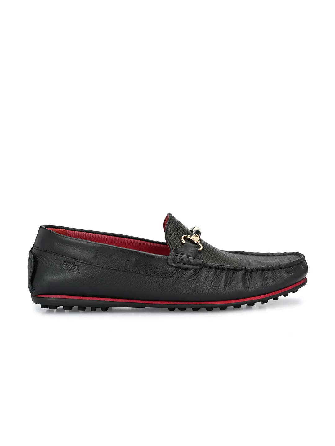 Hitz Men's Black Leather Slip-On Loafers Shoes