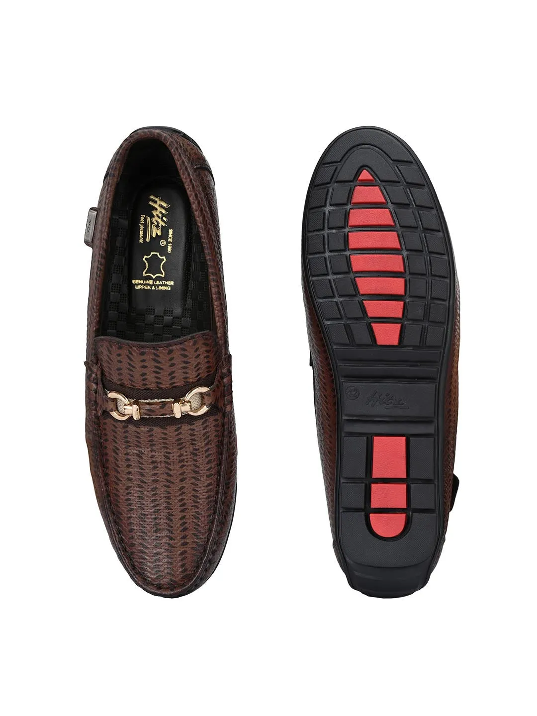 Hitz Men's Brown Leather Slip-On Casual Loafer Shoes