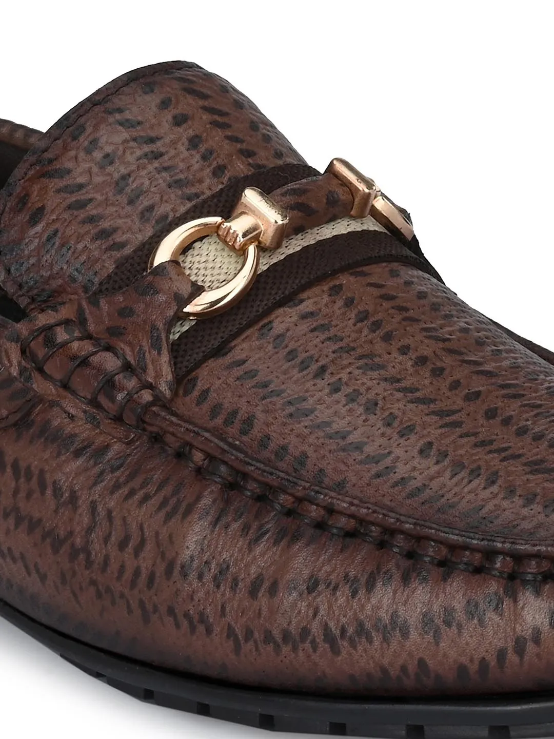 Hitz Men's Brown Leather Slip-On Casual Loafer Shoes