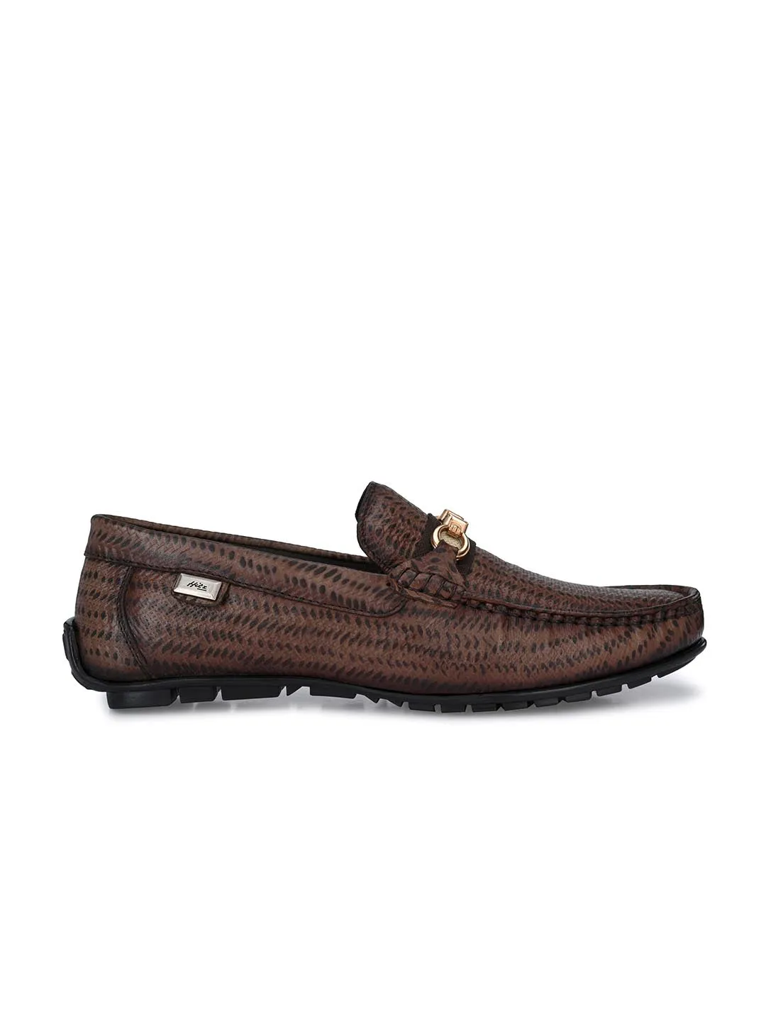 Hitz Men's Brown Leather Slip-On Casual Loafer Shoes