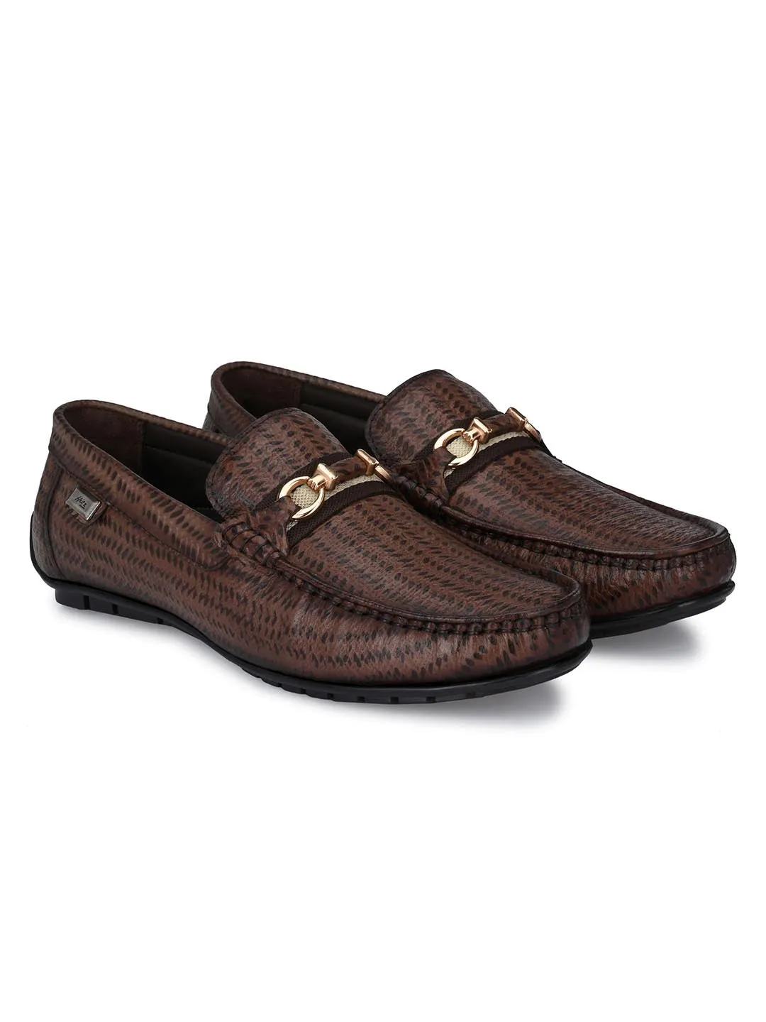 Hitz Men's Brown Leather Slip-On Casual Loafer Shoes