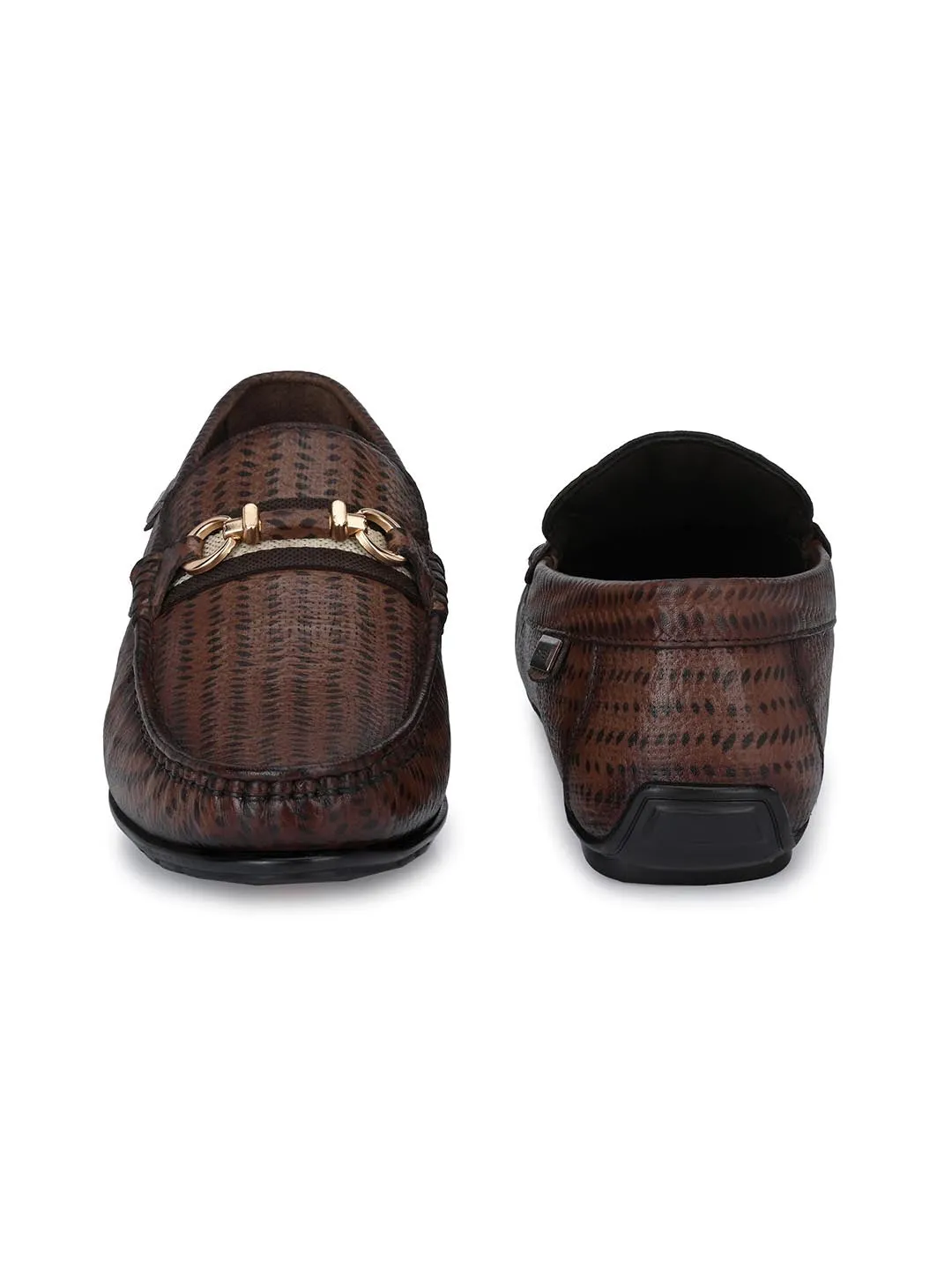 Hitz Men's Brown Leather Slip-On Casual Loafer Shoes