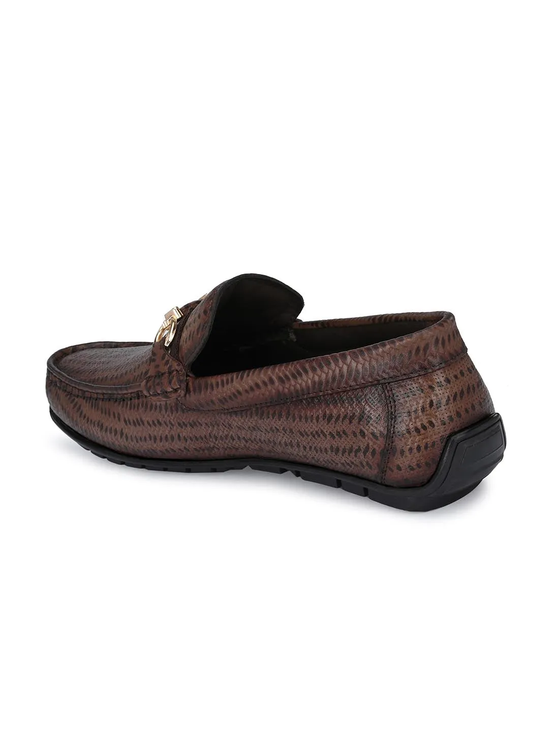 Hitz Men's Brown Leather Slip-On Casual Loafer Shoes