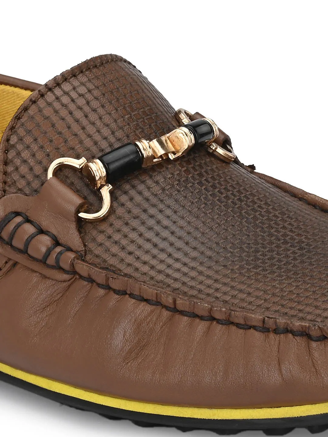 Hitz Men's Brown Leather Slip-On Loafers Shoes