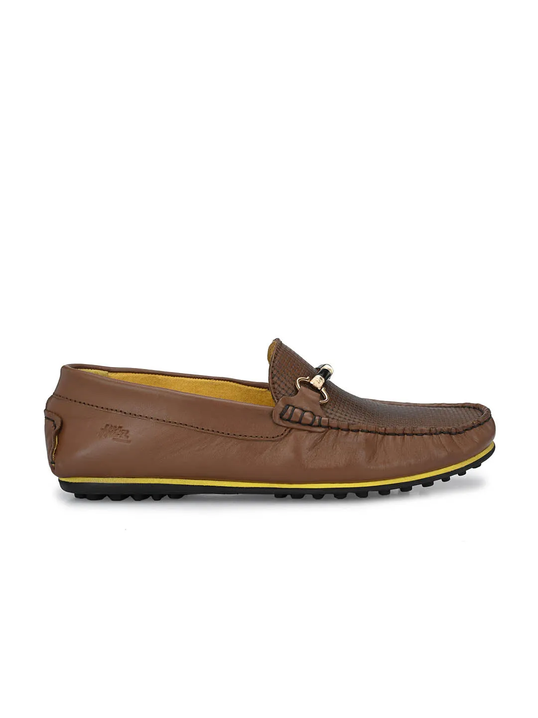 Hitz Men's Brown Leather Slip-On Loafers Shoes