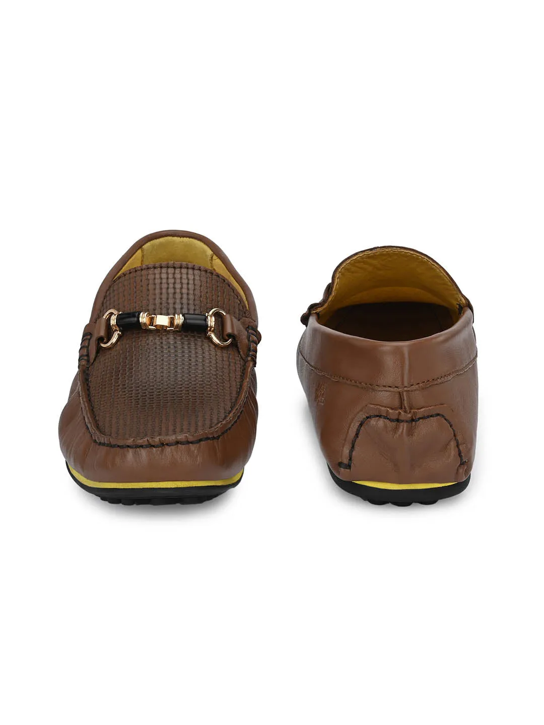 Hitz Men's Brown Leather Slip-On Loafers Shoes