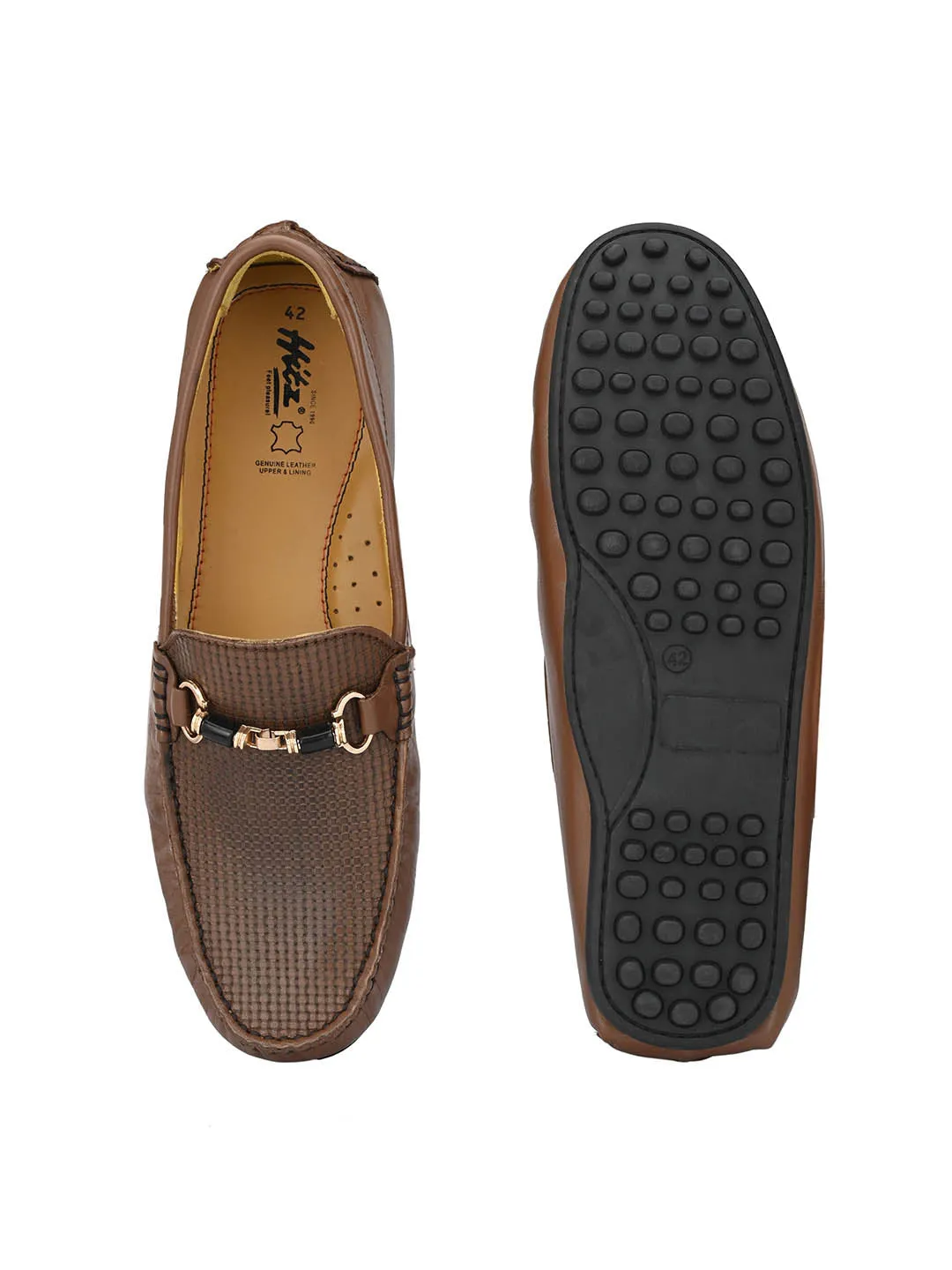 Hitz Men's Brown Leather Slip-On Loafers Shoes