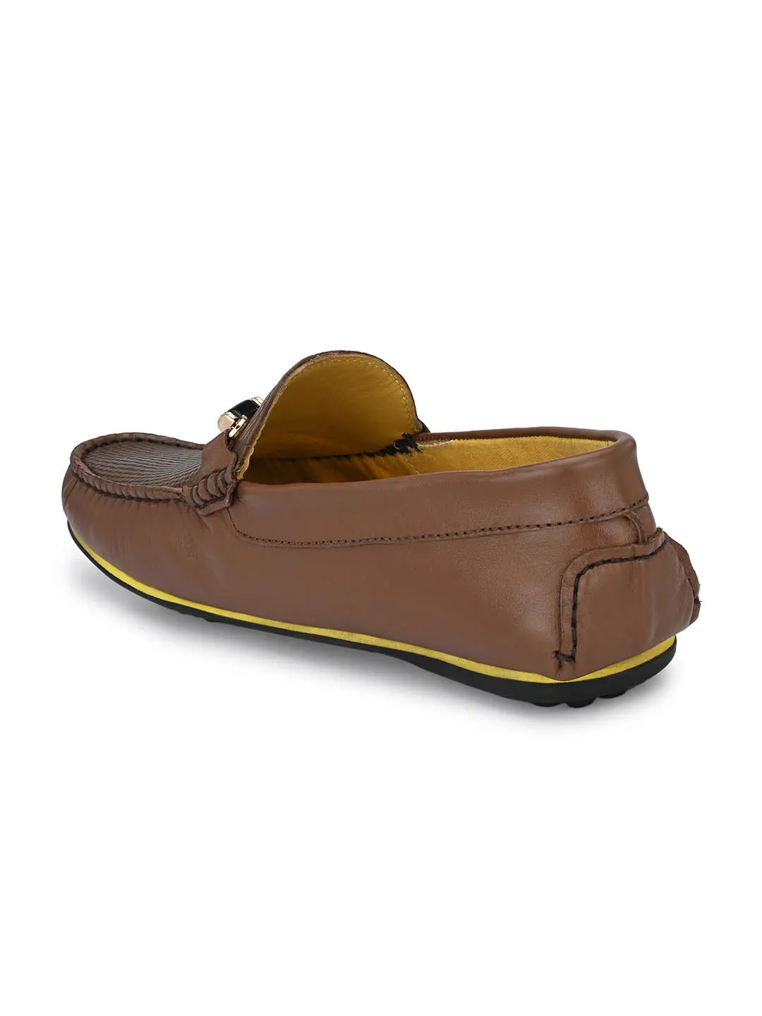 Hitz Men's Brown Leather Slip-On Loafers Shoes