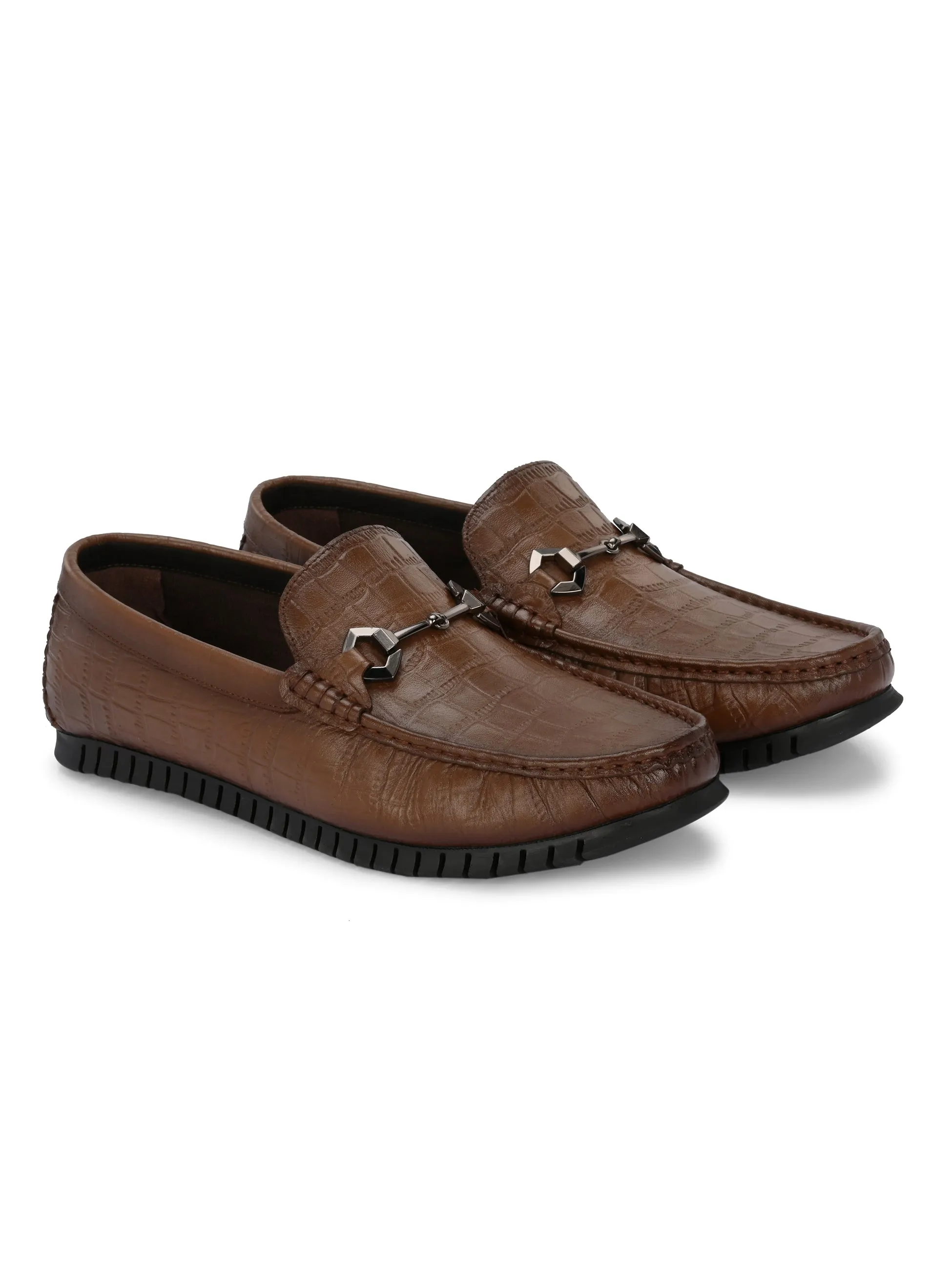 Hitz Men's Tan Leather Slip-On Comfort Loafer Shoes
