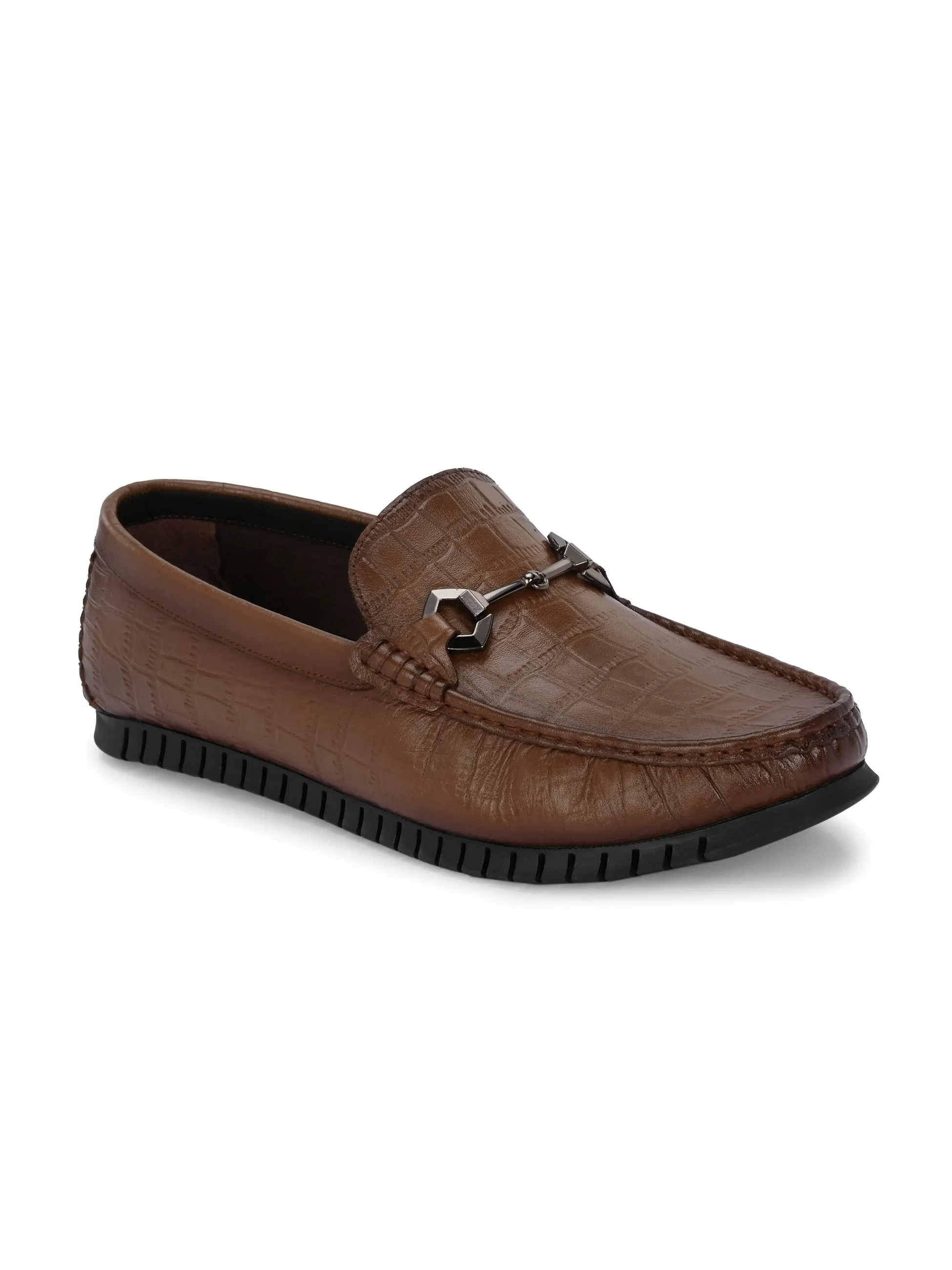 Hitz Men's Tan Leather Slip-On Comfort Loafer Shoes