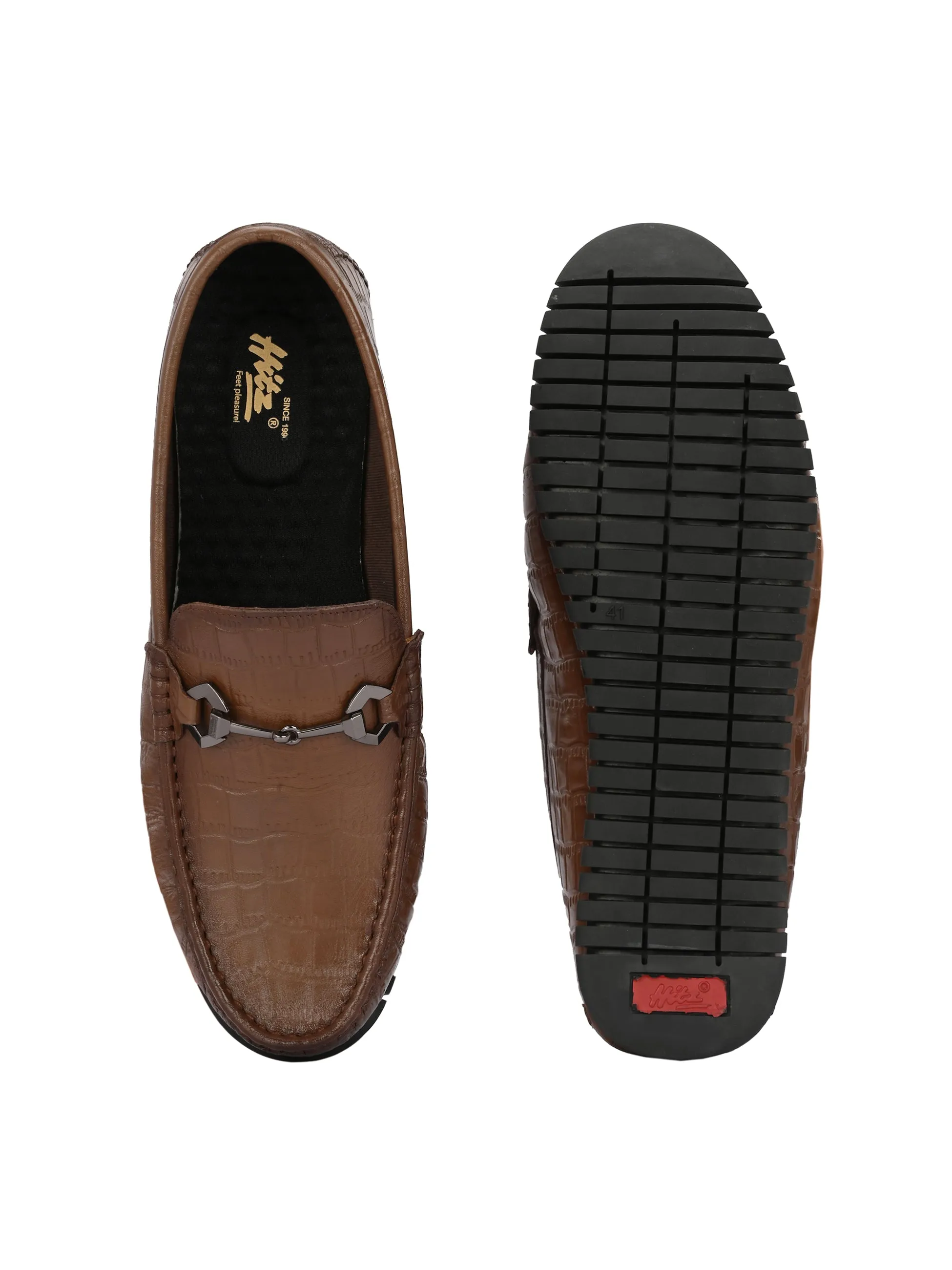 Hitz Men's Tan Leather Slip-On Comfort Loafer Shoes