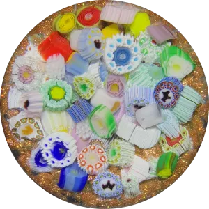 James Hart Complex Millefiori Scramble with Silhouette Canes on Aventurine