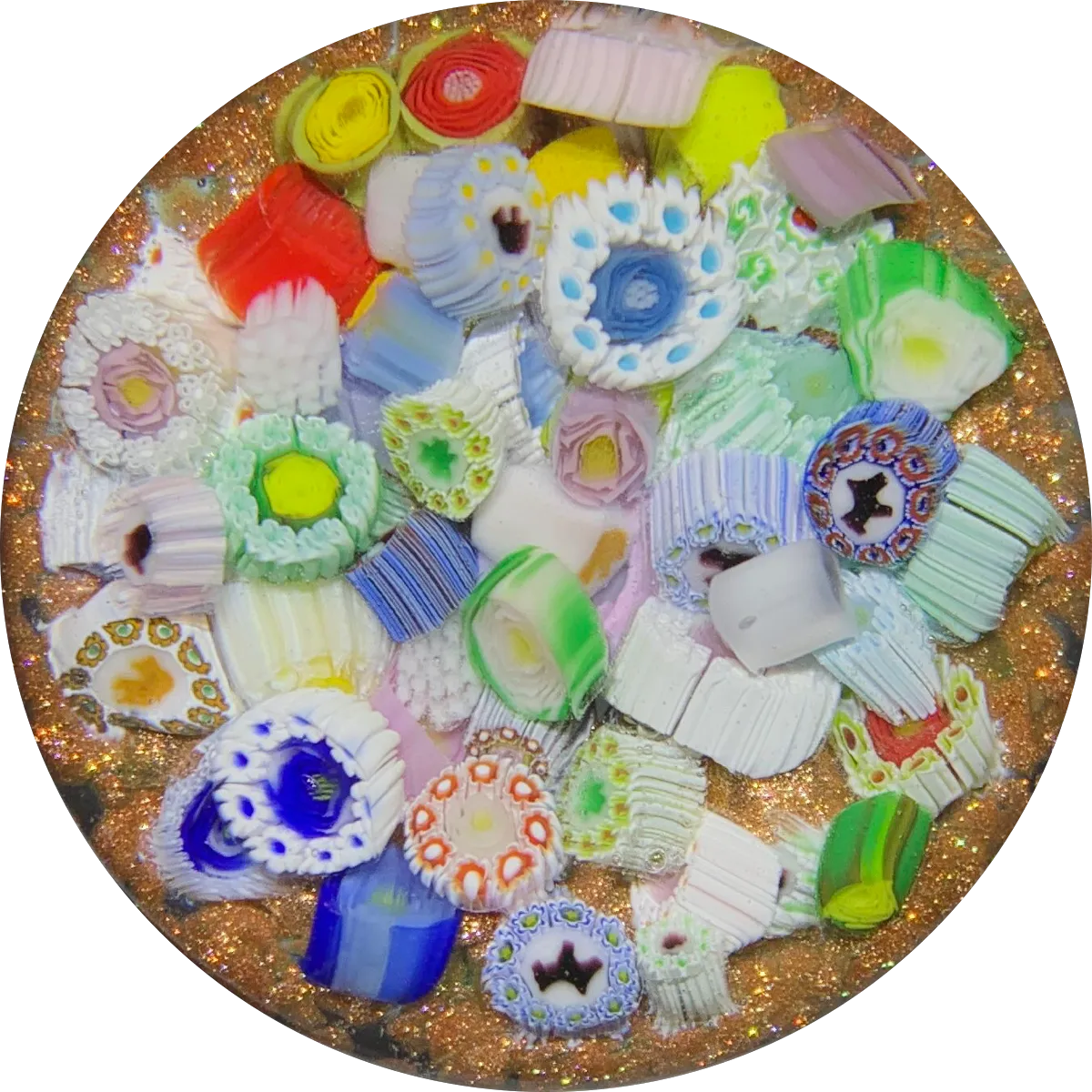 James Hart Complex Millefiori Scramble with Silhouette Canes on Aventurine