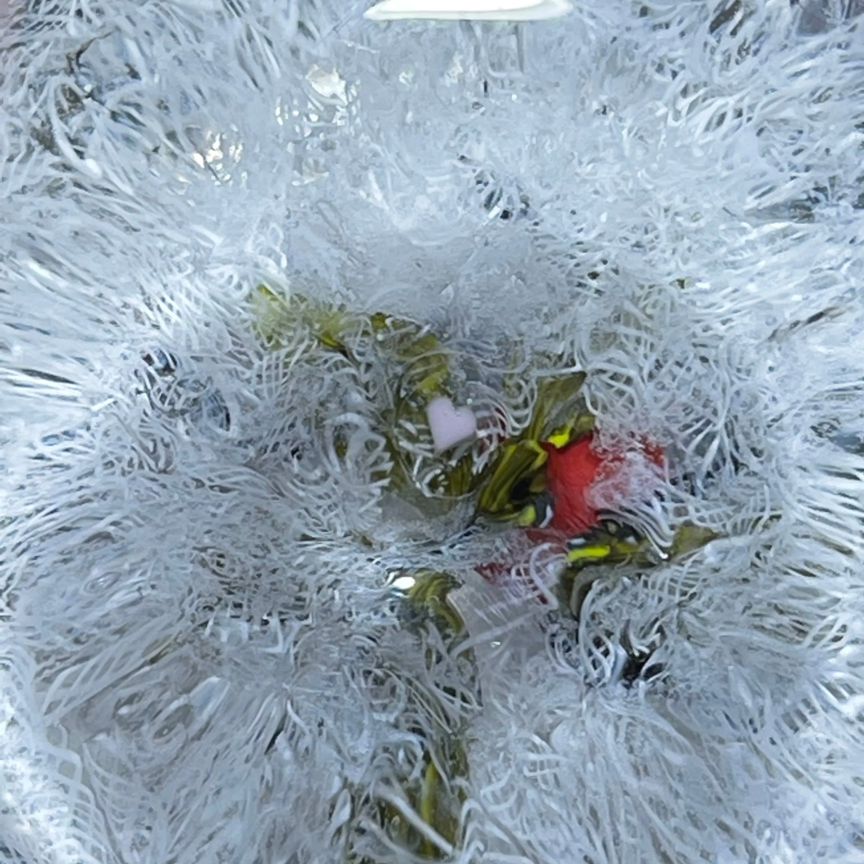 James Hart Flamework Nosegay with Red Rose Blossom on white Upset Filligree Ground
