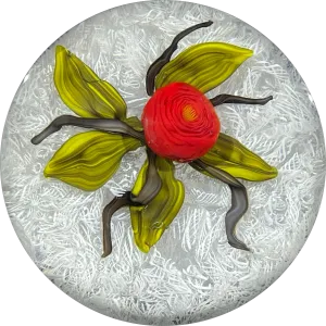 James Hart Flamework Nosegay with Red Rose Blossom on white Upset Filligree Ground