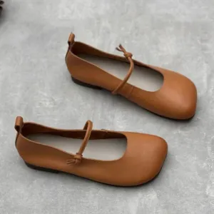 Johnature Genuine Leather Square Toe Women Flats Shoes 2025 Summer New Handmade Cowhide Solid Color Soft Sole Shoes