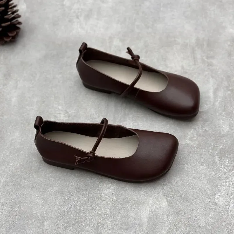 Johnature Genuine Leather Square Toe Women Flats Shoes 2025 Summer New Handmade Cowhide Solid Color Soft Sole Shoes