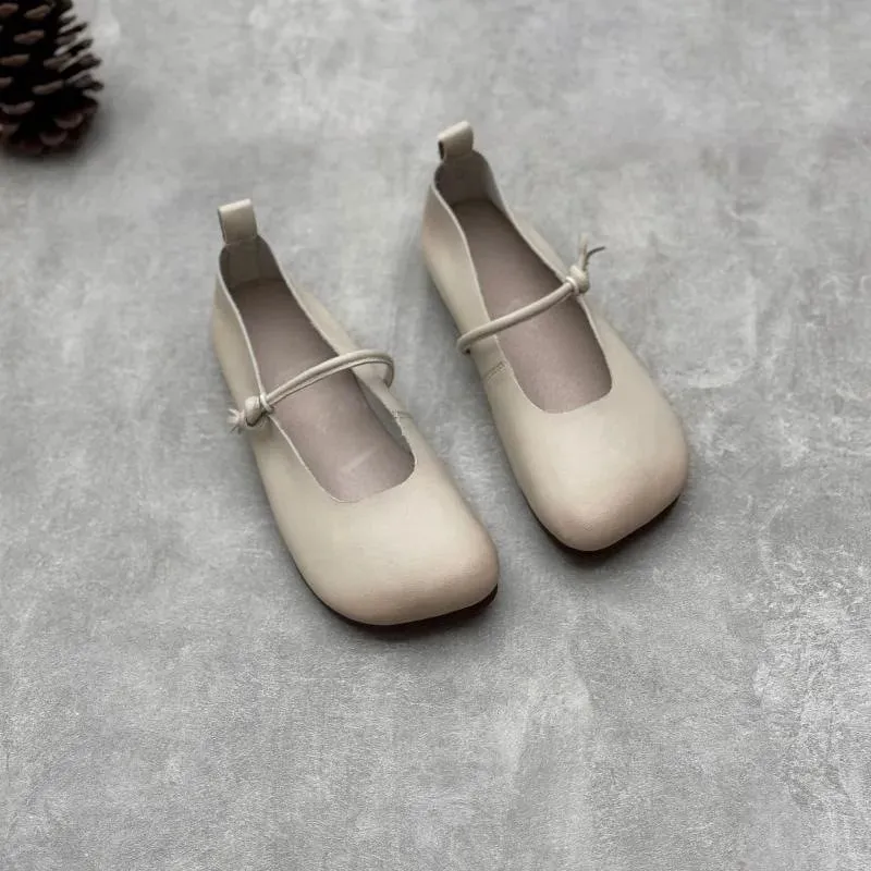 Johnature Genuine Leather Square Toe Women Flats Shoes 2025 Summer New Handmade Cowhide Solid Color Soft Sole Shoes