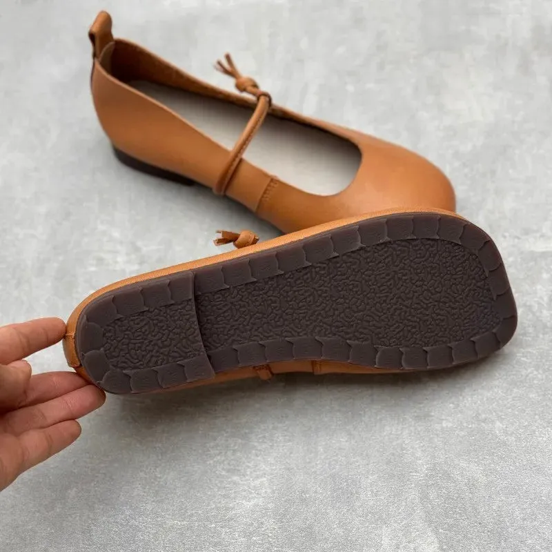 Johnature Genuine Leather Square Toe Women Flats Shoes 2025 Summer New Handmade Cowhide Solid Color Soft Sole Shoes