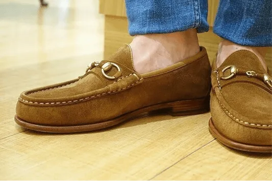 Light Brown Suede Horsebit Loafers