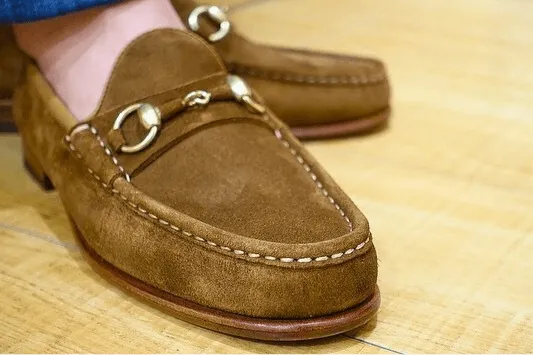 Light Brown Suede Horsebit Loafers