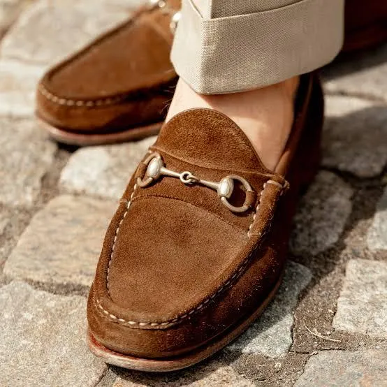 Light Brown Suede Horsebit Loafers