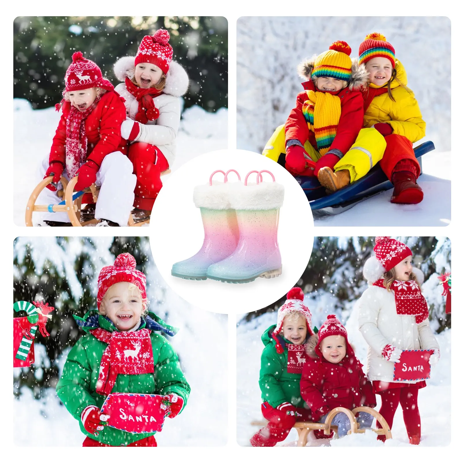 Light Up Pink Warm Kids Rain Boots
