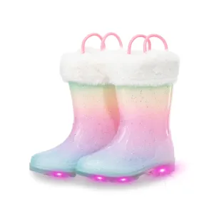 Light Up Pink Warm Kids Rain Boots