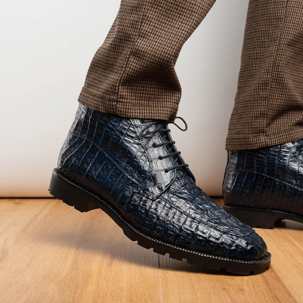 Marco Di Milano Martinelli in Navy Caiman Crocodile Chukka Boots