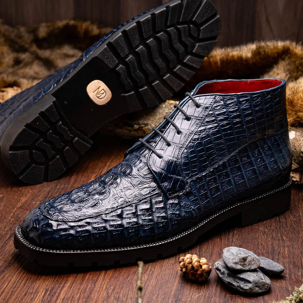 Marco Di Milano Martinelli in Navy Caiman Crocodile Chukka Boots