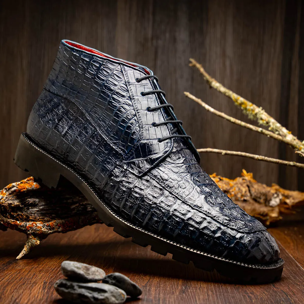 Marco Di Milano Martinelli in Navy Caiman Crocodile Chukka Boots