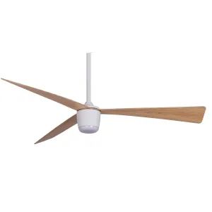 Matte White Dark Wood Blades Star 7 Ceiling Fan 52" With Led light and Remote