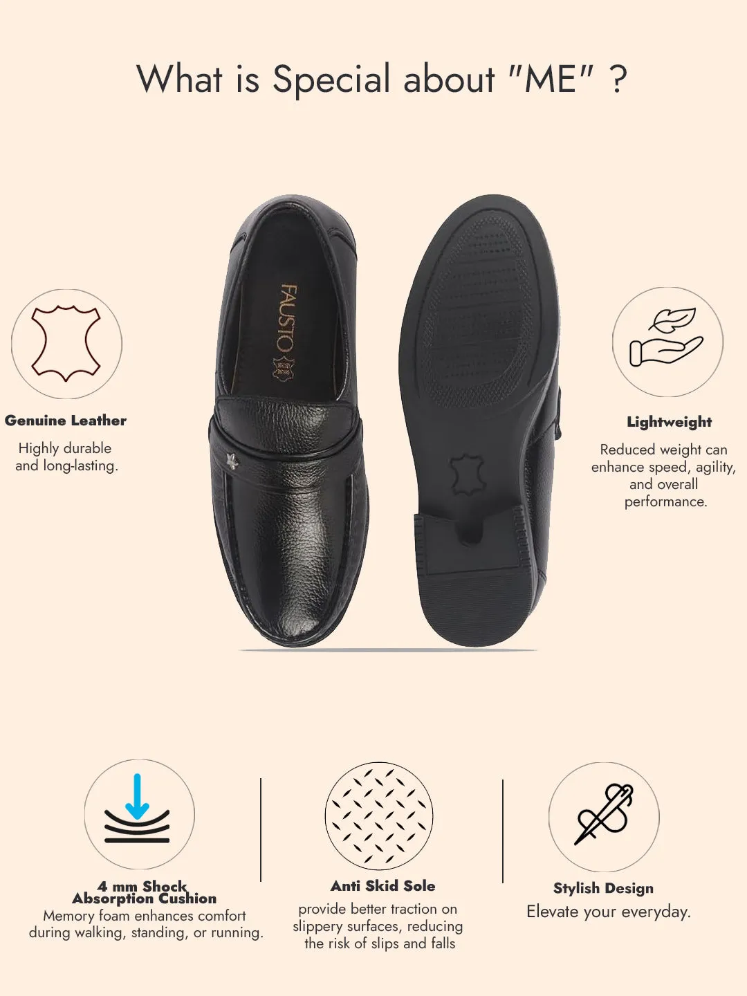 Men Black Genuine Leather Formal Slip On Moccasins Shoes for Office|Memory Cushion Meeting Slip-Ons