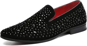 Men's Rhinestone Smoking Loafers Black