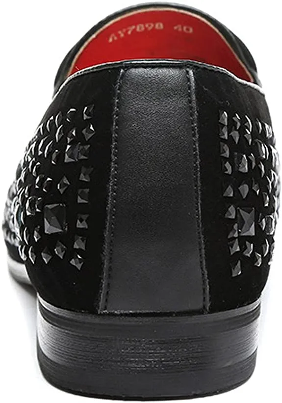 Men's Rhinestone Smoking Loafers Black