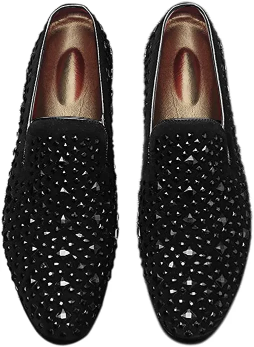 Men's Rhinestone Smoking Loafers Black