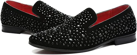 Men's Rhinestone Smoking Loafers Black