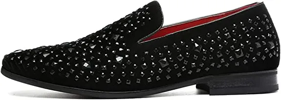Men's Rhinestone Smoking Loafers Black