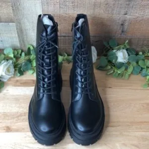 Olivia Miller Black Vegan Leather Lug Sole Bootie Ankle Combat Boots 11