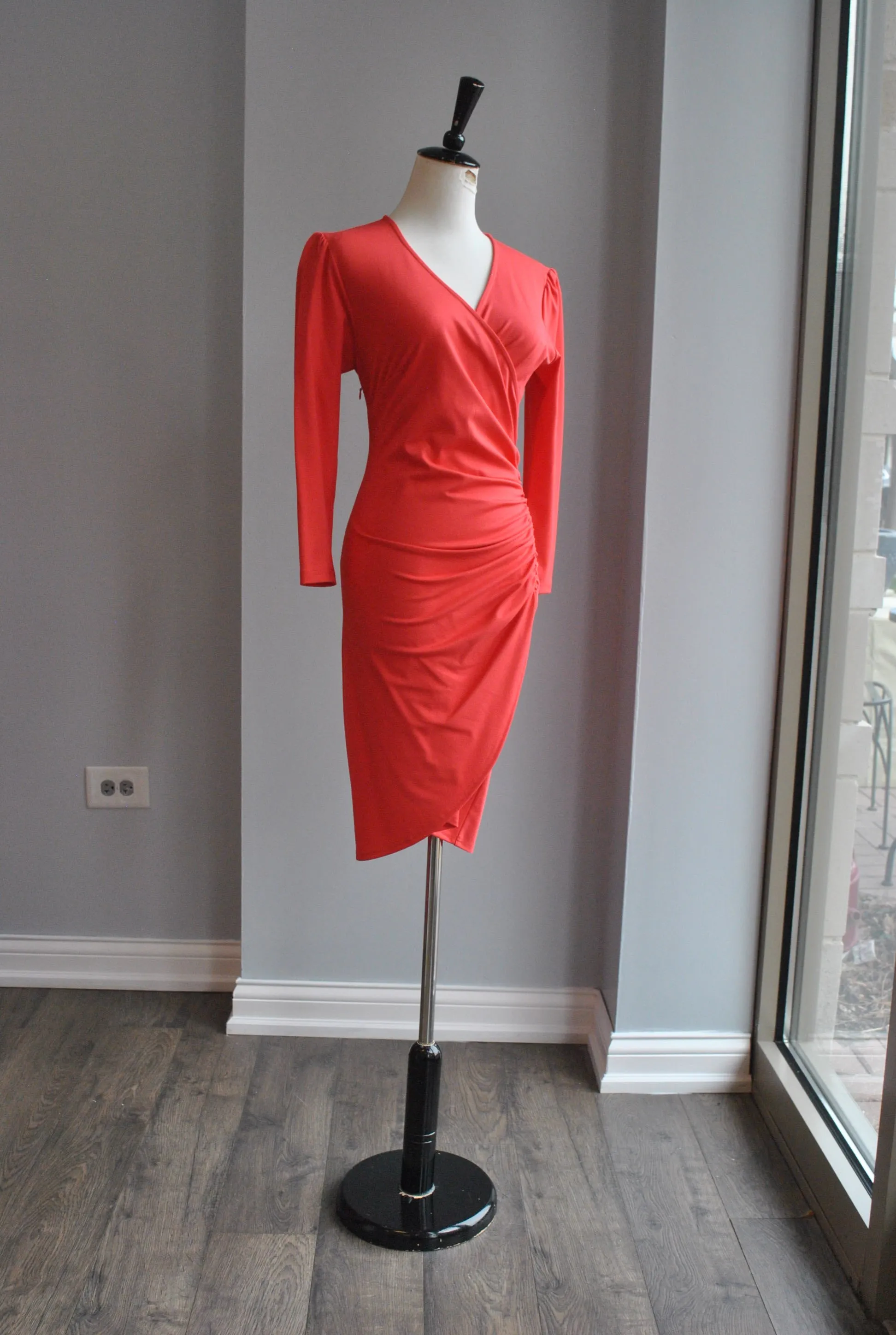 ORANGE CASUAL SUMMER DRESS WITH RUSHING