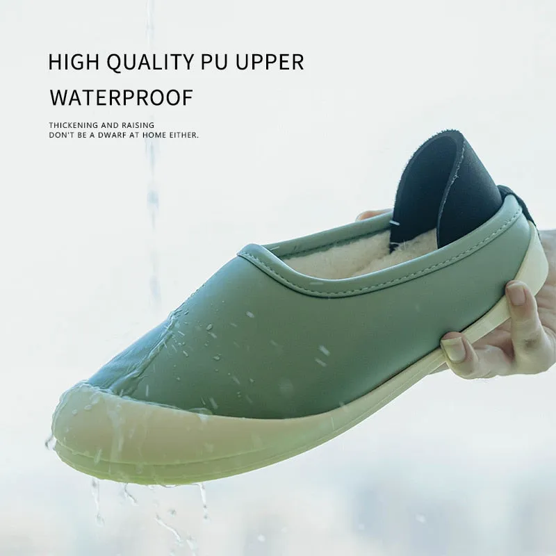 Original UTUNE PU Leather Home Slippers Women Shoes Dual-purpose Home shoes EVA Waterproof Winter Warm Slipper Plush Slides House flats