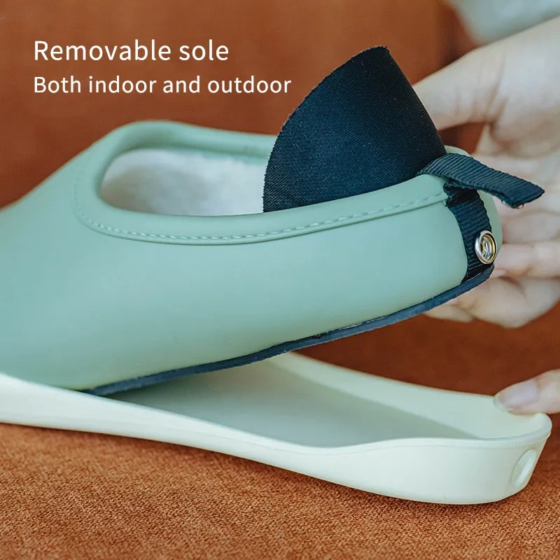 Original UTUNE PU Leather Home Slippers Women Shoes Dual-purpose Home shoes EVA Waterproof Winter Warm Slipper Plush Slides House flats