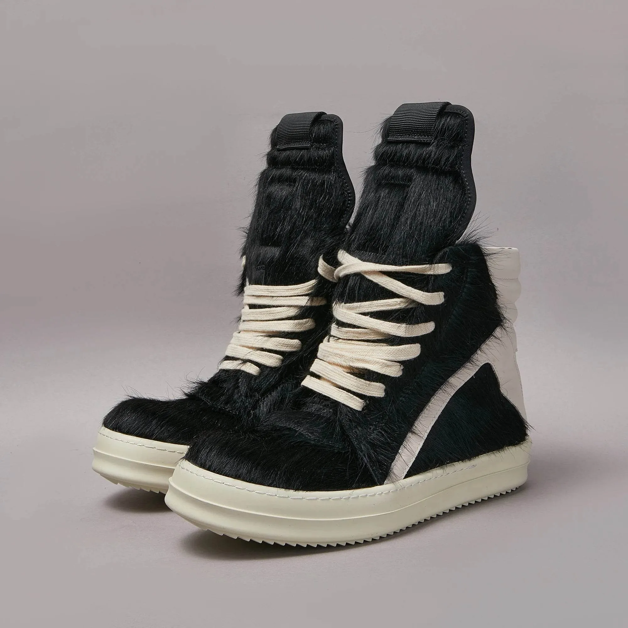 Outdoor Designer Casual Women Shoe Horse Fur Leather Men Sneaker Black Low Top Lace Up Quality Luxury Thick-sole Flat Shoe