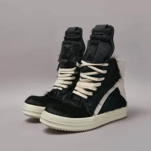 Outdoor Designer Casual Women Shoe Horse Fur Leather Men Sneaker Black Low Top Lace Up Quality Luxury Thick-sole Flat Shoe