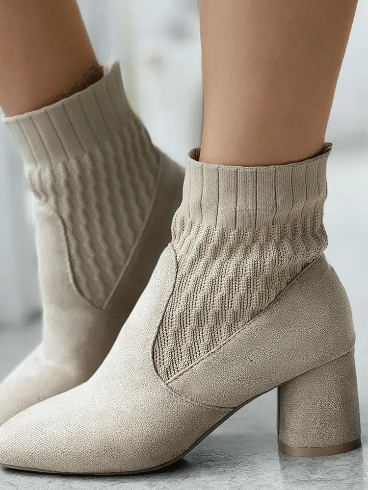 Patchwork Square Toe Chunky Ankle Boots