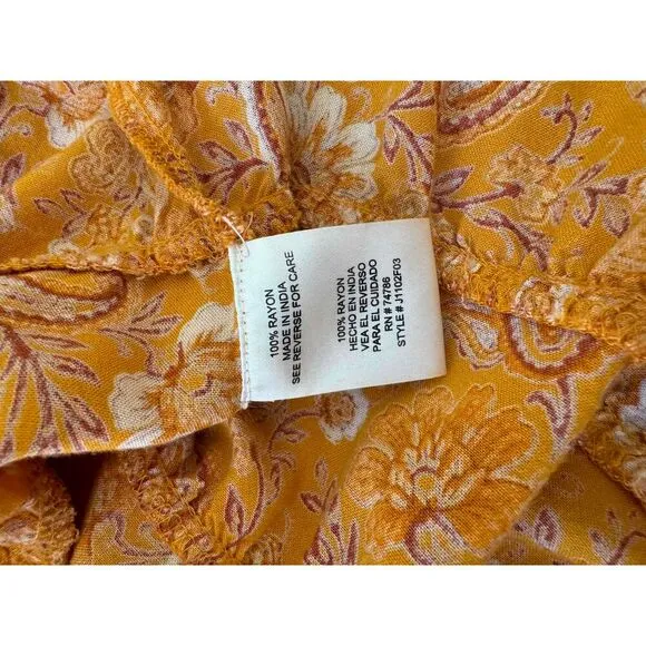 Patrons Of Peace Orange Pleated Short Sleeve Round Neck Mini Skater Dress Medium