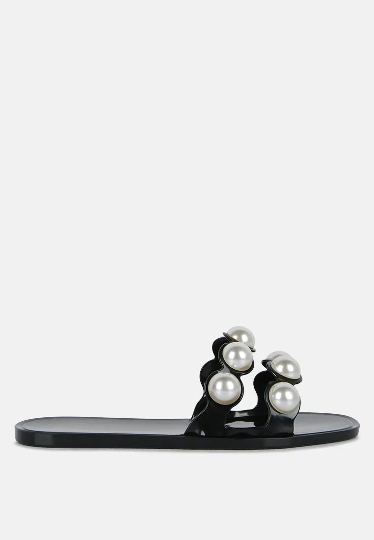 Pearla Faux Pearl Detail Jelly Flats By Ruw